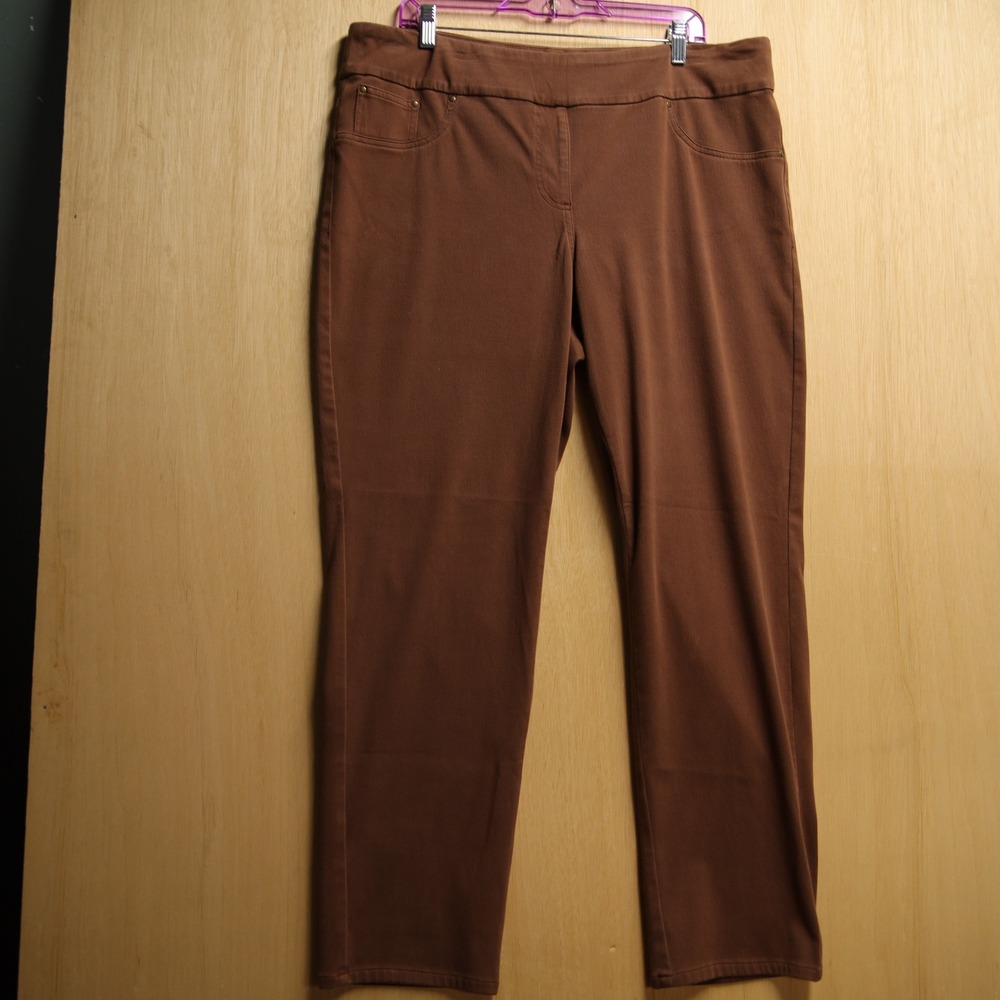 Ruby Rd Womens Brown Pull On Straight Leg Stretch Pants Size 18 57102-06